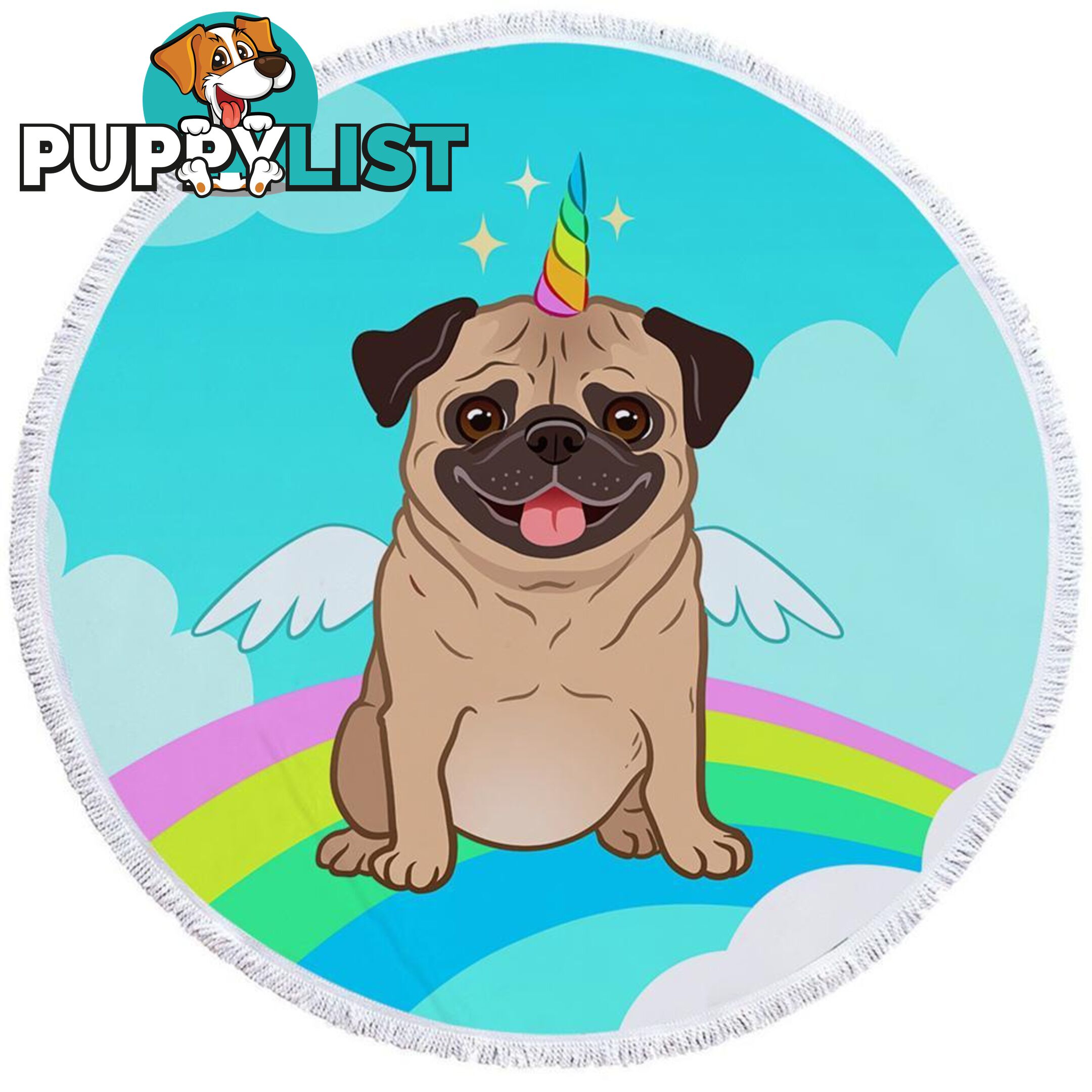 Cute Unicorn Pug Beach Towel - Towel - 7427046340182