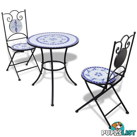 Bistro Table 60 Cm Mosaic With 2 Chairs - Blue / White - Unbranded - 8718475925248