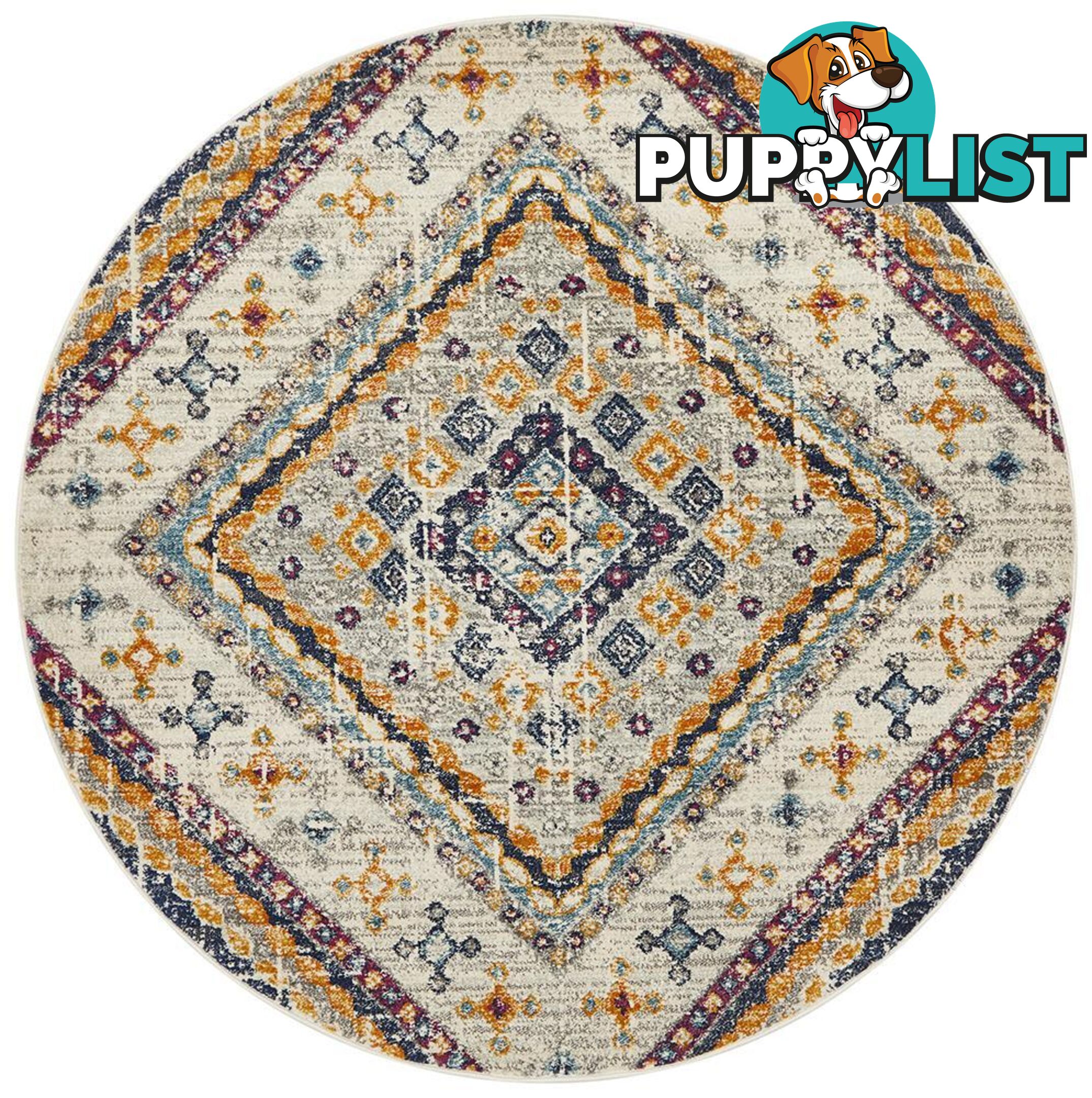 Babylon Round Diamond White Rug - Unbranded - 9375321874397