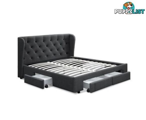 King Size Bed Frame Base Mattress With Storage Drawer Fabric Mila - Artiss - 9350062263129