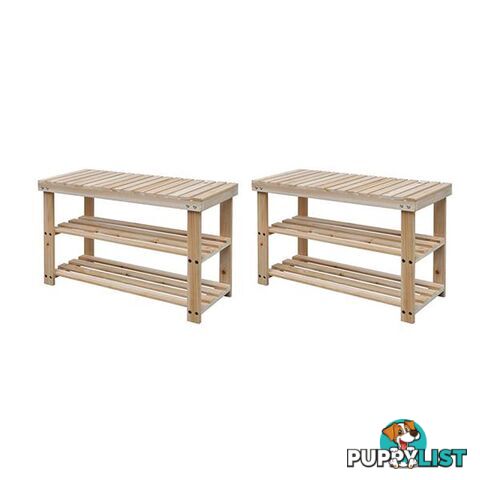 2 In 1 Shoe Rack With Bench Top 2 Pcs Solid Wood - Unbranded - 7427046167918