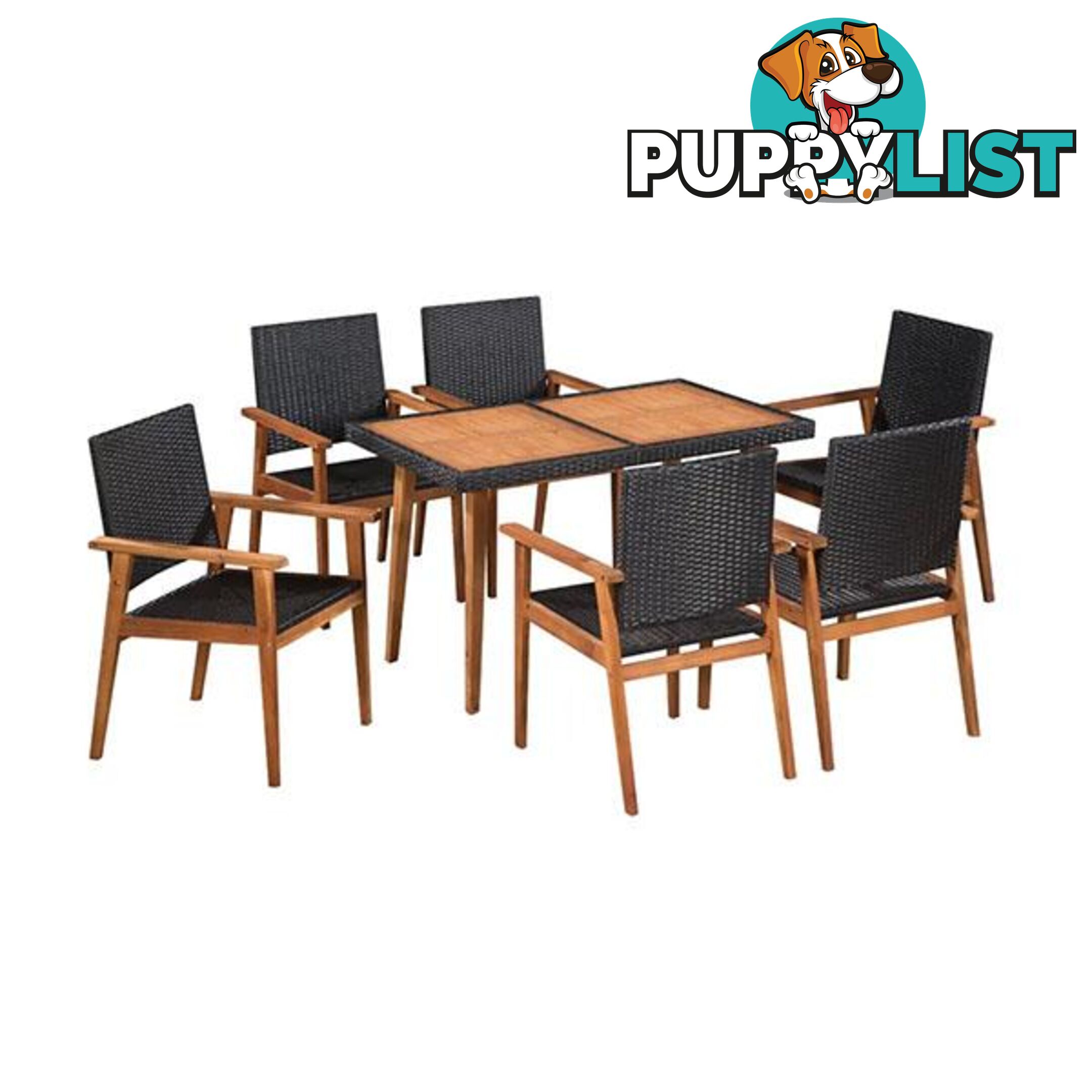 7 Piece Outdoor Dining Set Poly Rattan Black And Brown - Unbranded - 8718475607106