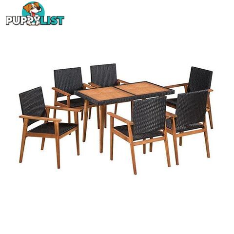 7 Piece Outdoor Dining Set Poly Rattan Black And Brown - Unbranded - 8718475607106