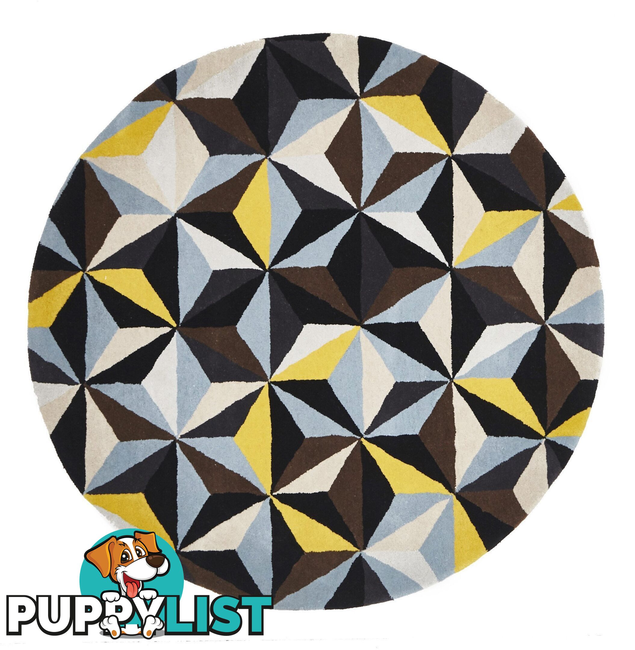 Matrix Round Pure Wool Blue Yellow Rug - Unbranded - 8680084998954