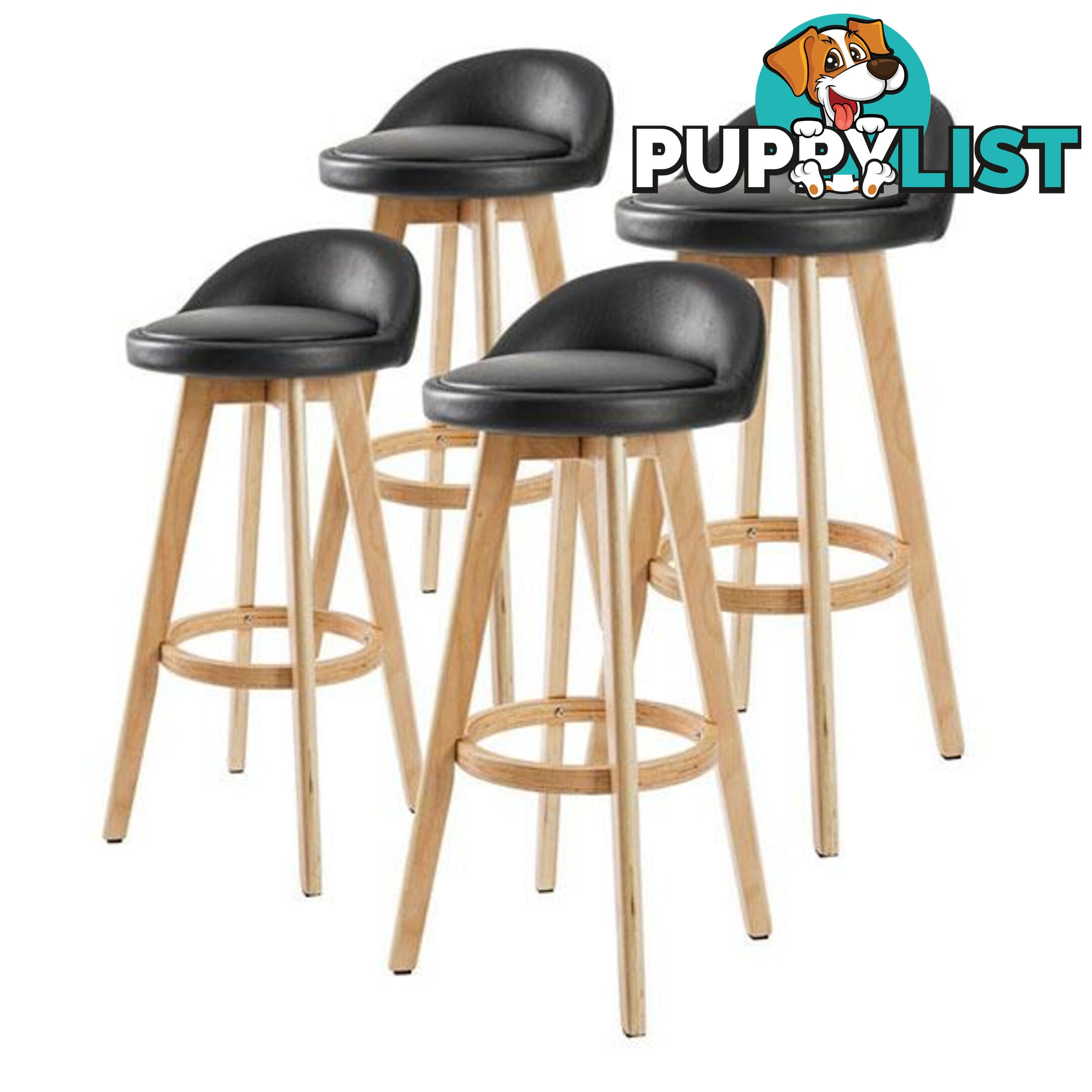 4X 72Cm Oak Wood Bar Stool Leather Leila Black - Unbranded - 9352338008601