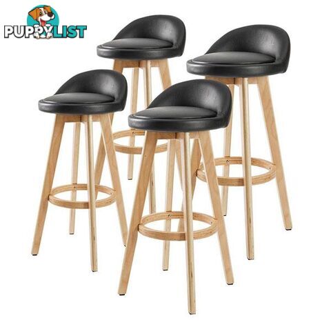 4X 72Cm Oak Wood Bar Stool Leather Leila Black - Unbranded - 9352338008601