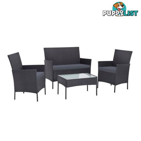 4 Piece Wicker Outdoor Set Dark Grey - Gardeon - 9350062234792