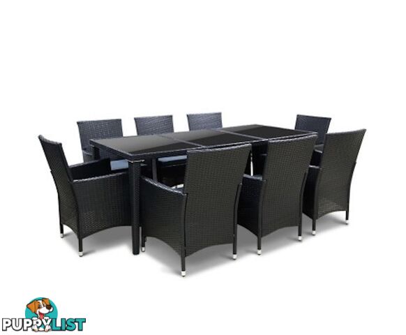 Gardeon 9 Piece Outdoor Dining Set - Black - Gardeon - 9476062053819