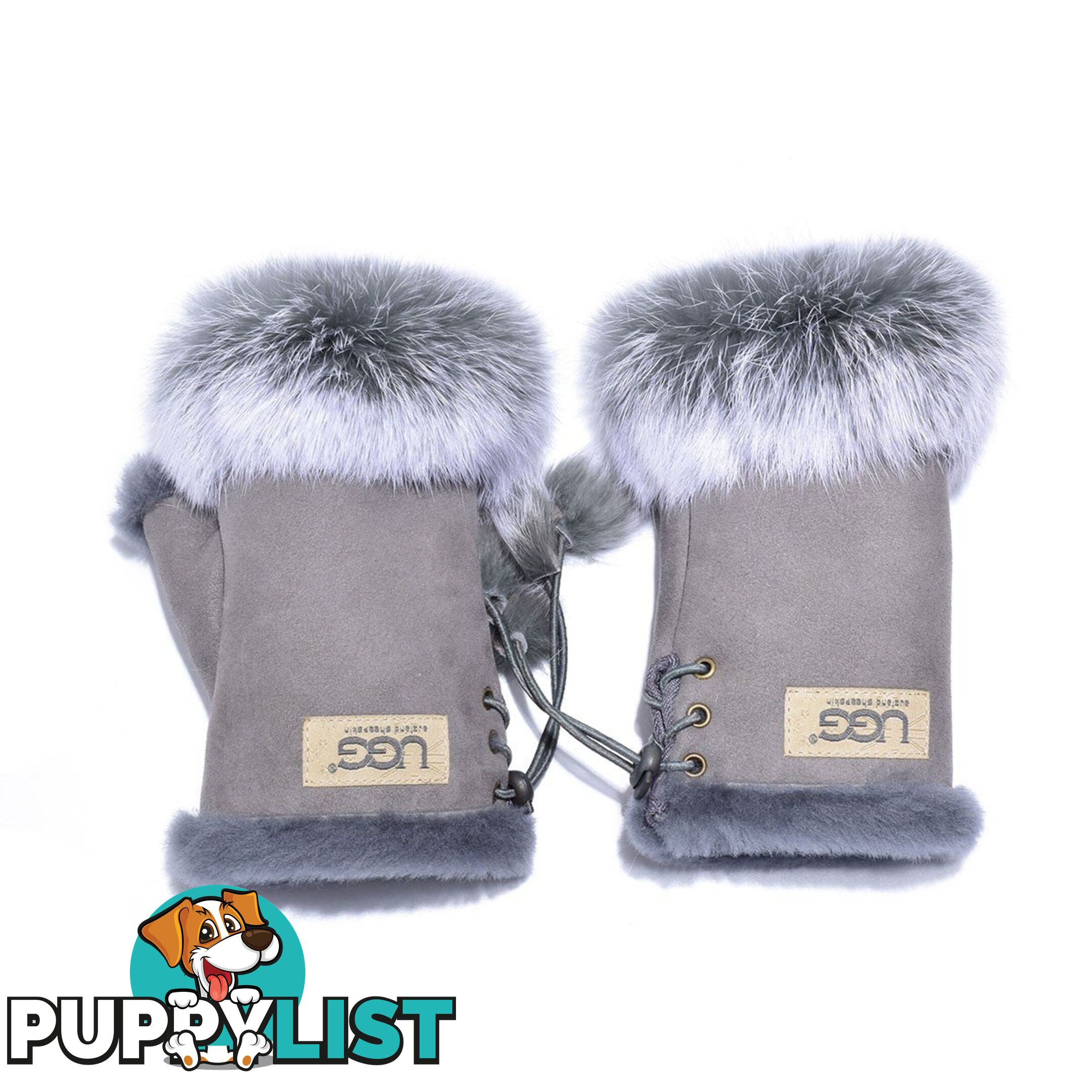 UGG Fingerless Sheepskin Leather Gloves Grey Womens (Cindy) - UGG - 822427525269