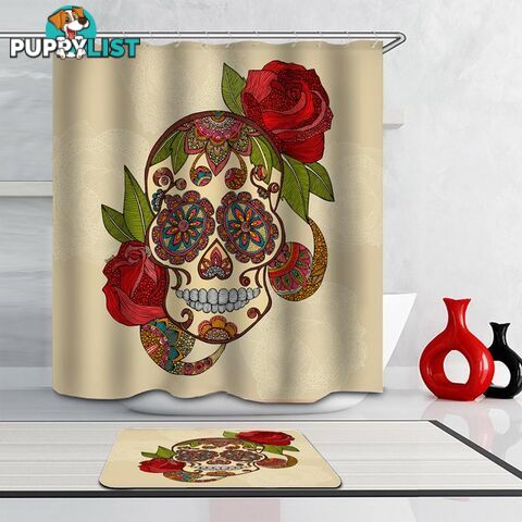 Stained Glass Skull And Roses Shower Curtain - Curtain - 7427046042369