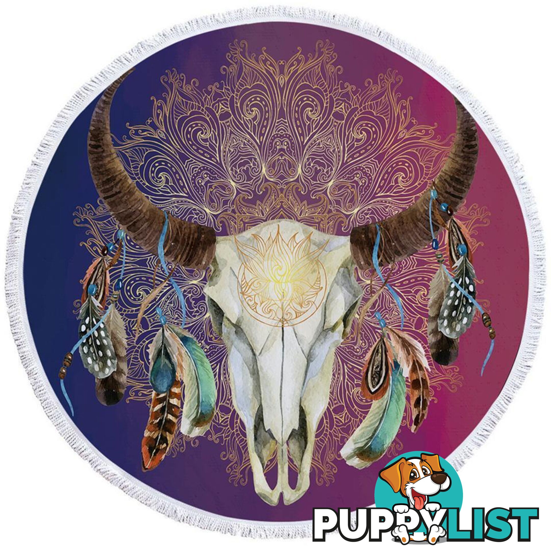 Purple Blue Bull Skull Beach Towel - Towel - 7427046319393