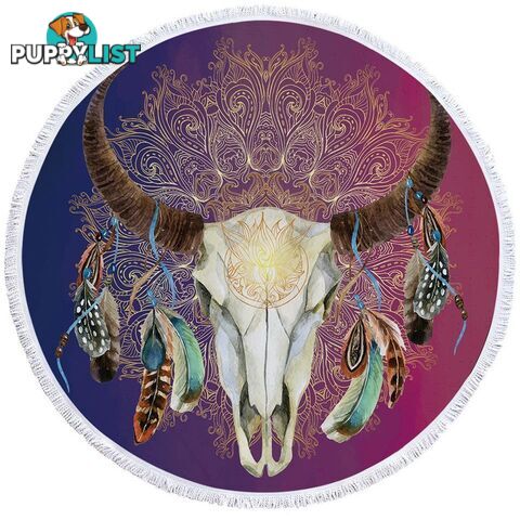 Purple Blue Bull Skull Beach Towel - Towel - 7427046319393