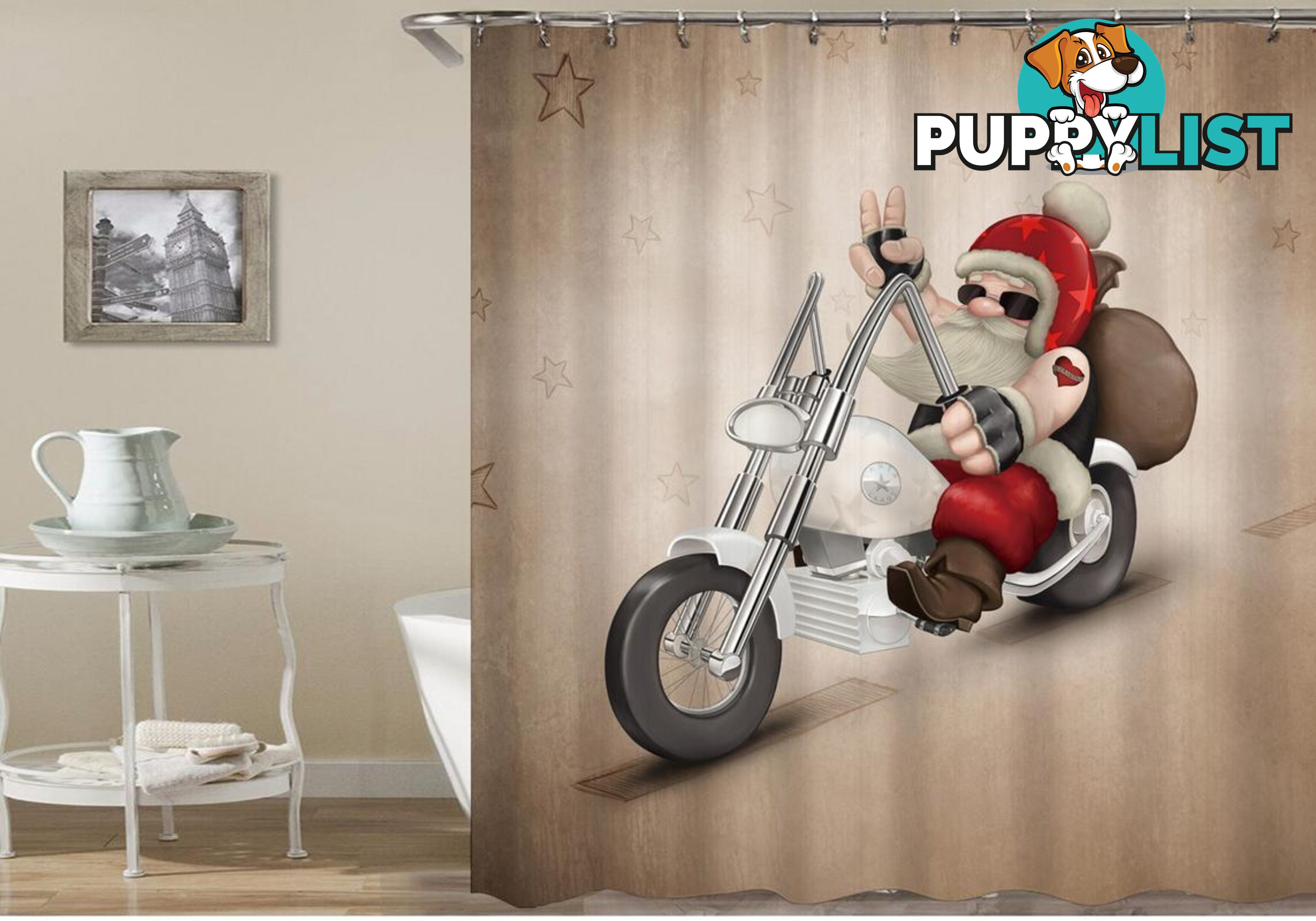 Santa Riding A Harley Shower Curtain - Curtain - 7427045963528