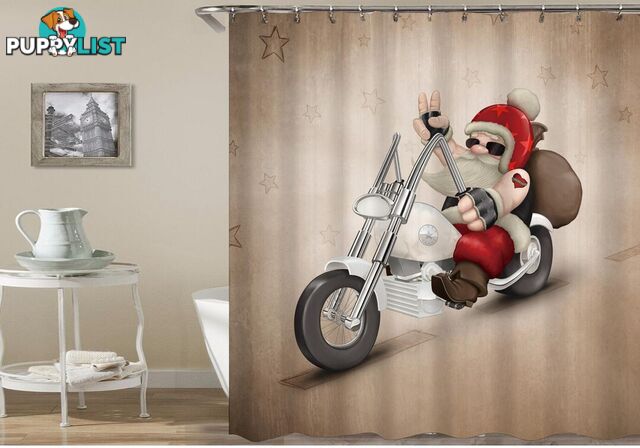 Santa Riding A Harley Shower Curtain - Curtain - 7427045963528