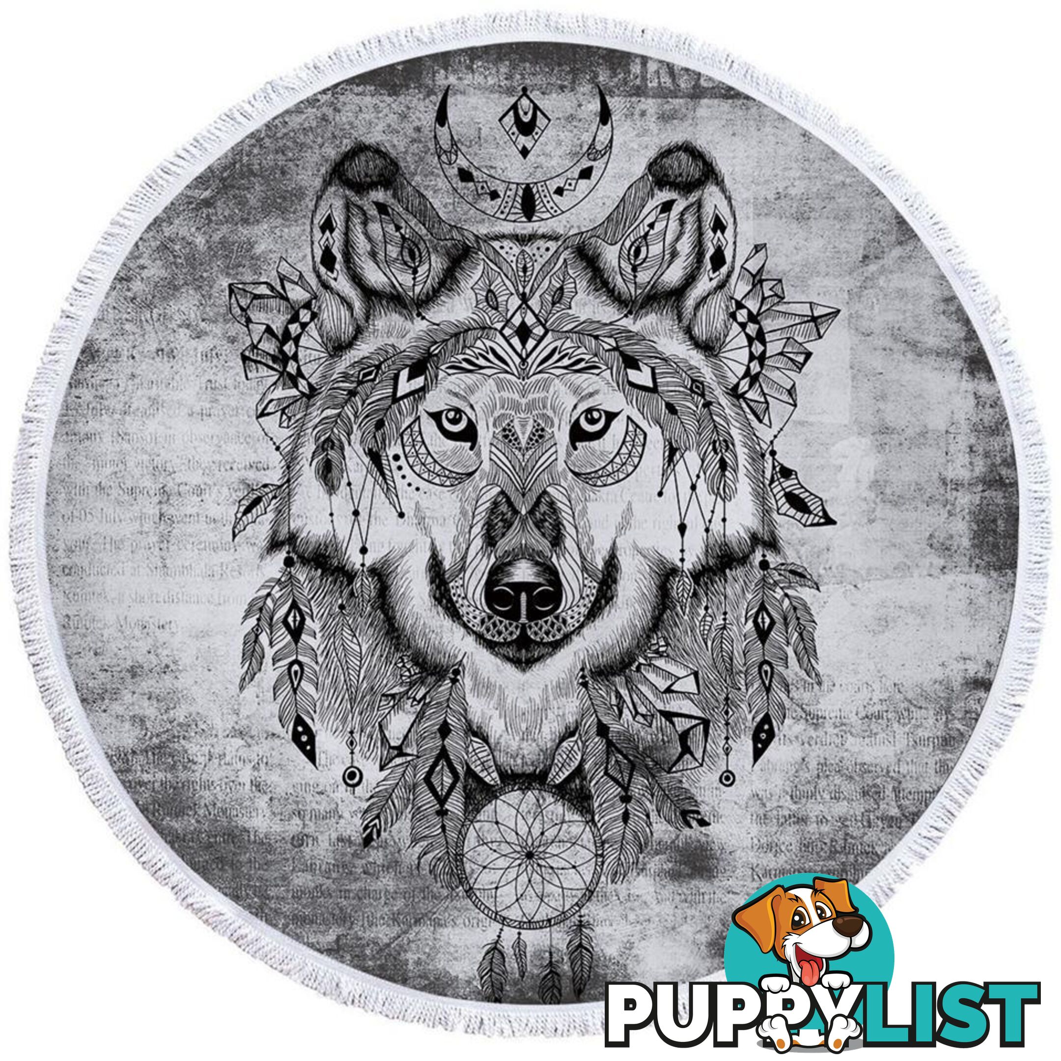 Black and white Chief Wolf Beach Towel - Towel - 7427046324045