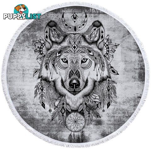 Black and white Chief Wolf Beach Towel - Towel - 7427046324045