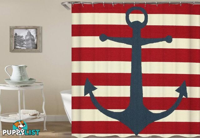 Anchor Over Red Stripes Shower Curtain - Curtain - 7427045994782