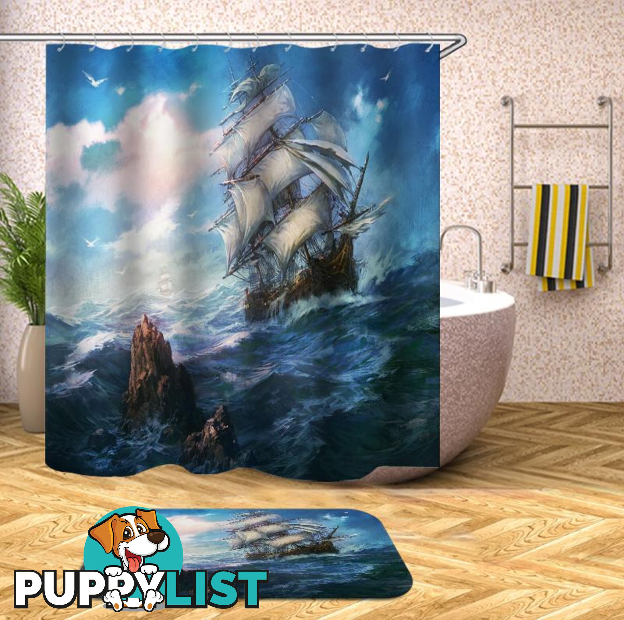 Stormy Ocean Sailing Ship Shower Curtain - Curtain - 7427045936058