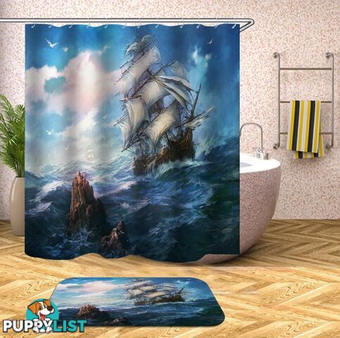 Stormy Ocean Sailing Ship Shower Curtain - Curtain - 7427045936058