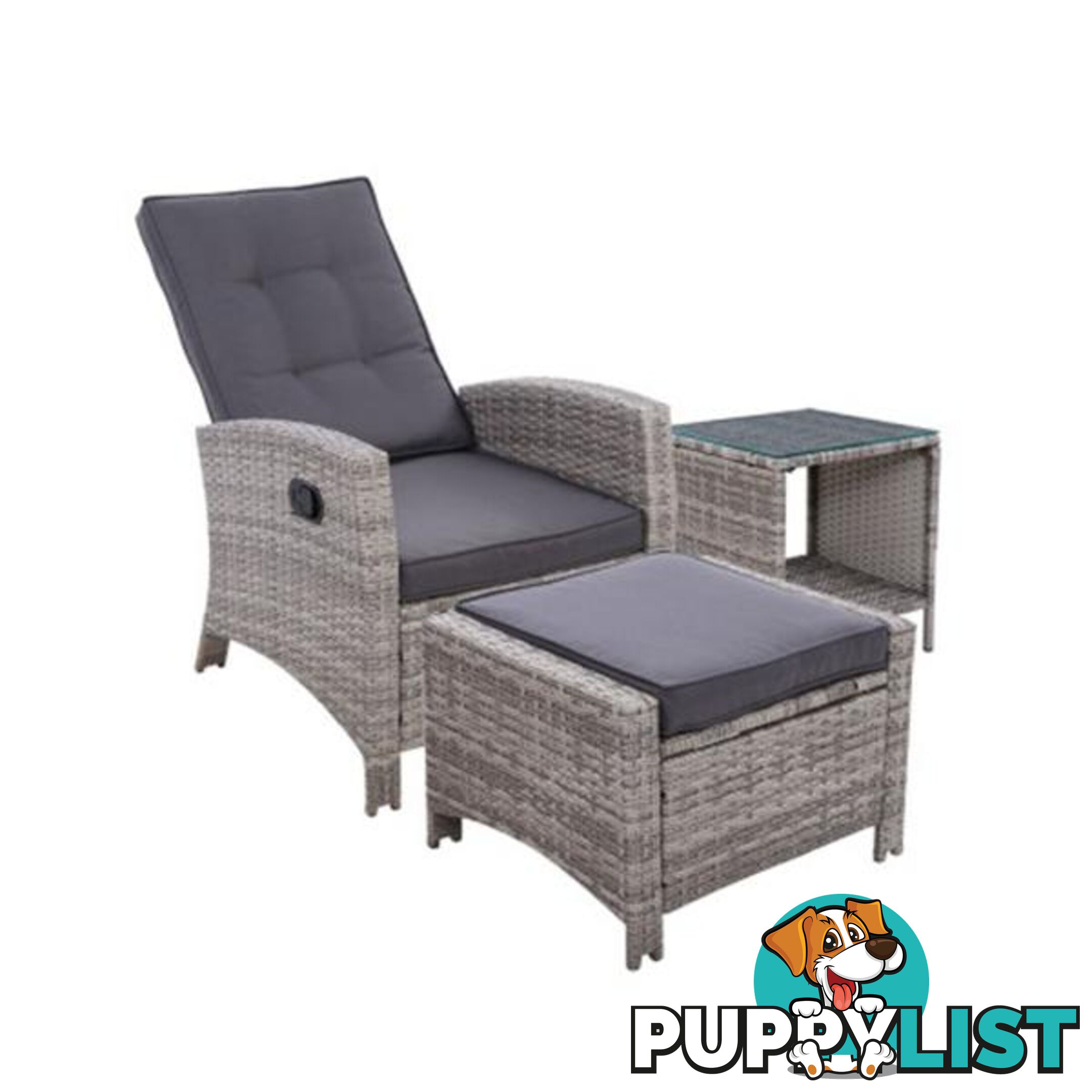 Outdoor Setting Recliner Chair Table Set Wicker Lounge Patio Furniture - Gardeon - 9355720058581