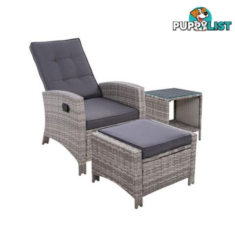 Outdoor Setting Recliner Chair Table Set Wicker Lounge Patio Furniture - Gardeon - 9355720058581