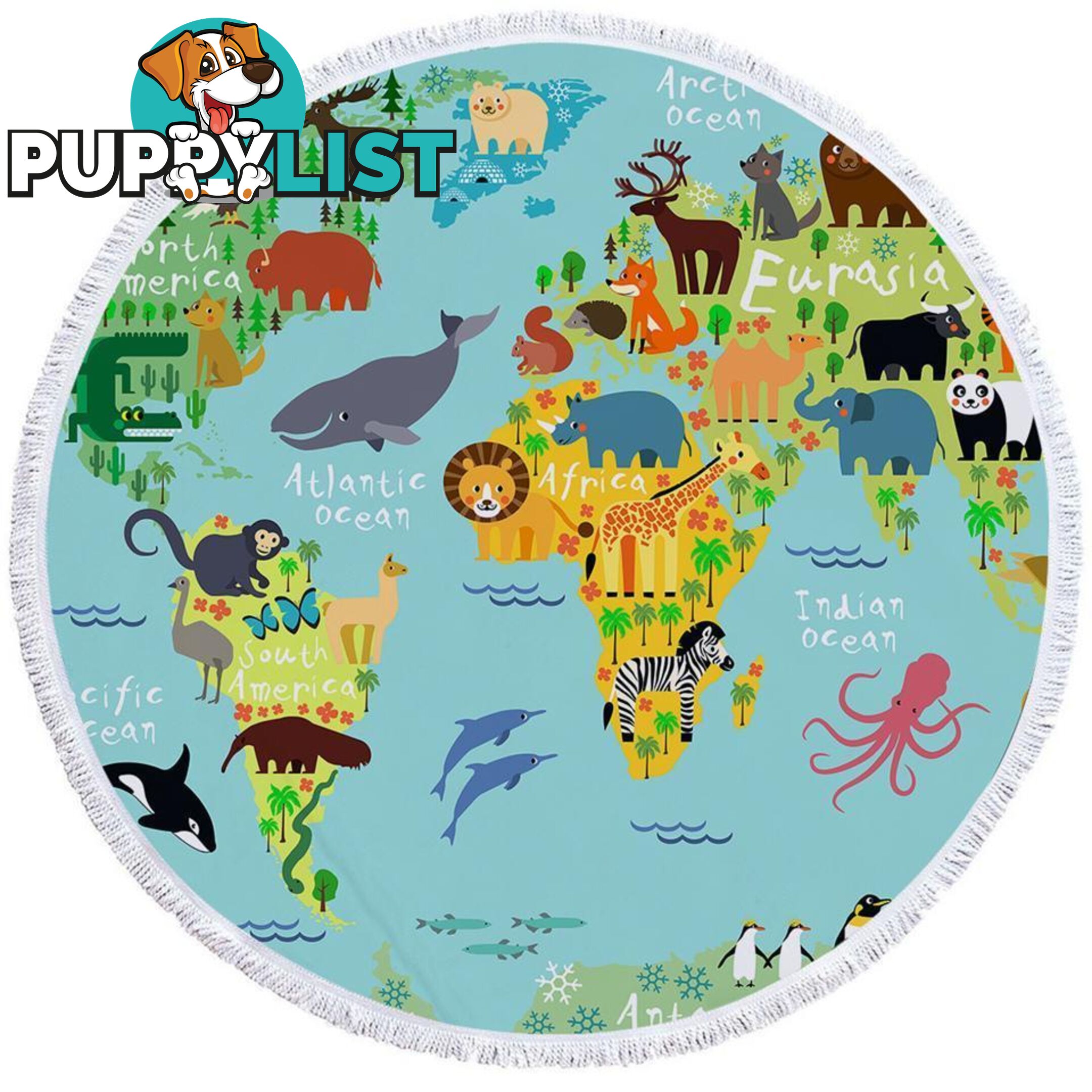 Animal World Map Beach Towel - Towel - 7427046328340