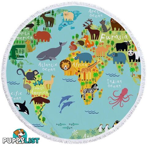 Animal World Map Beach Towel - Towel - 7427046328340