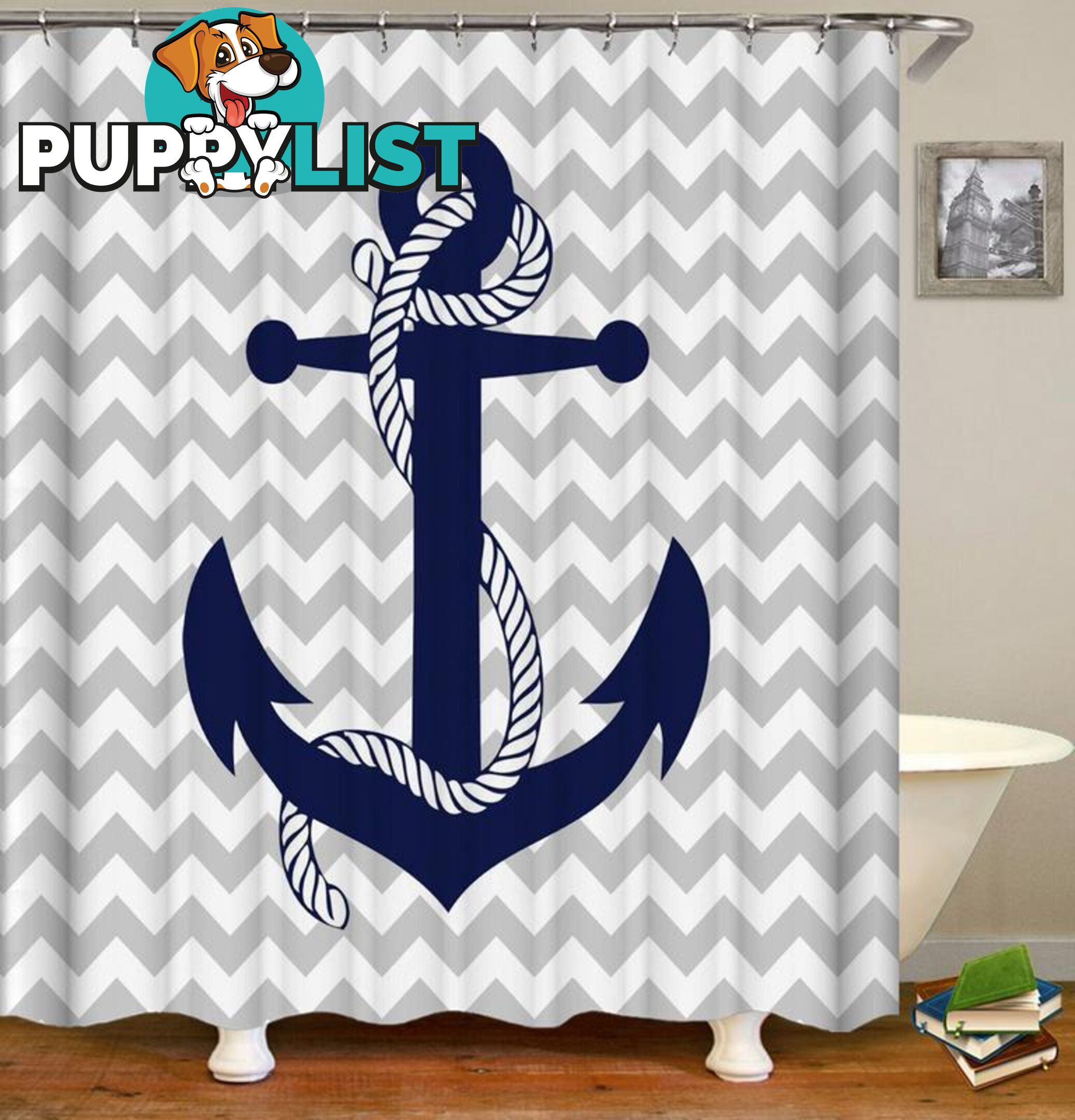 Anchor Wavy Background Shower Curtain - Curtain - 7427045904163