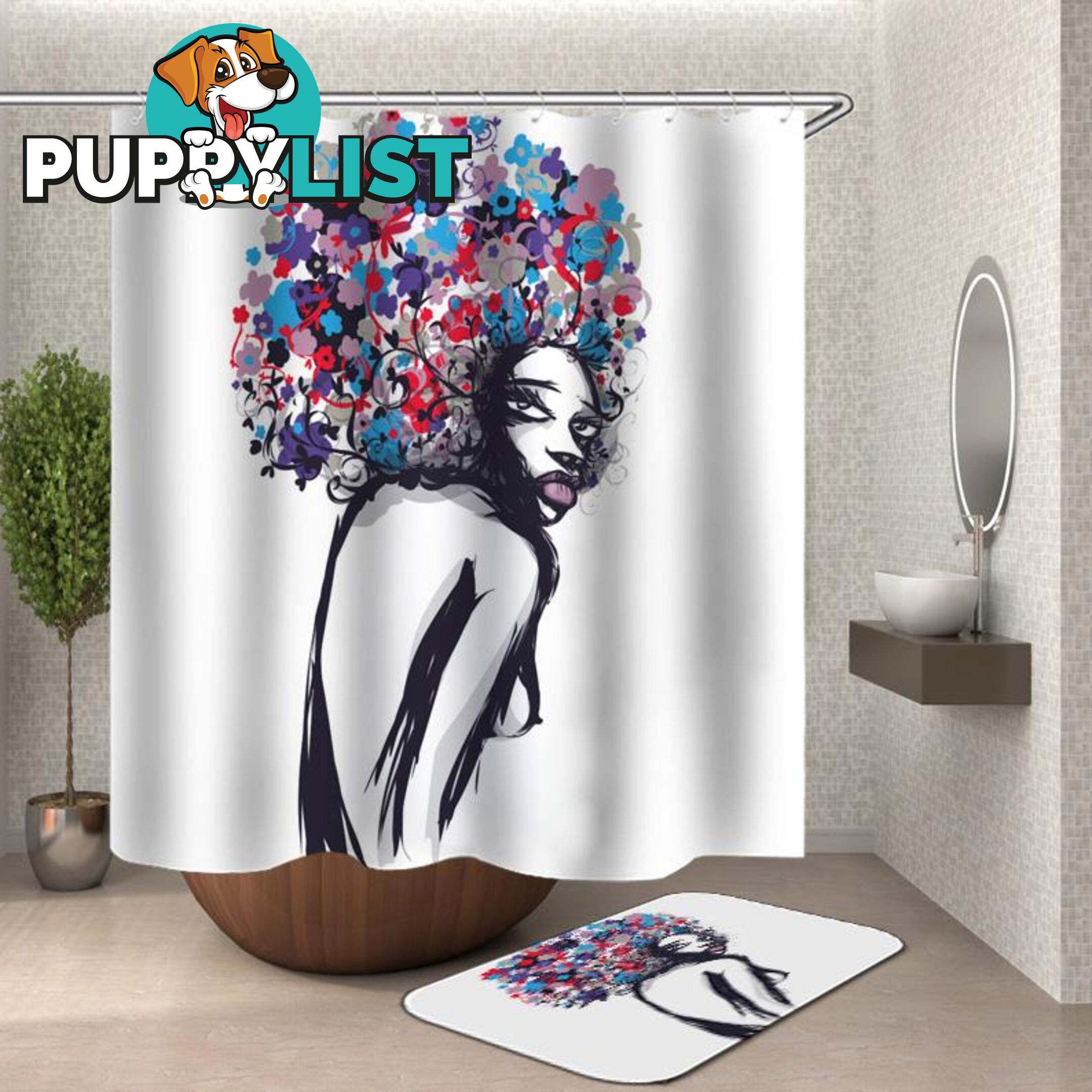 Multi Colored Afro Girl Drawing Shower Curtain - Curtains - 7427046141383