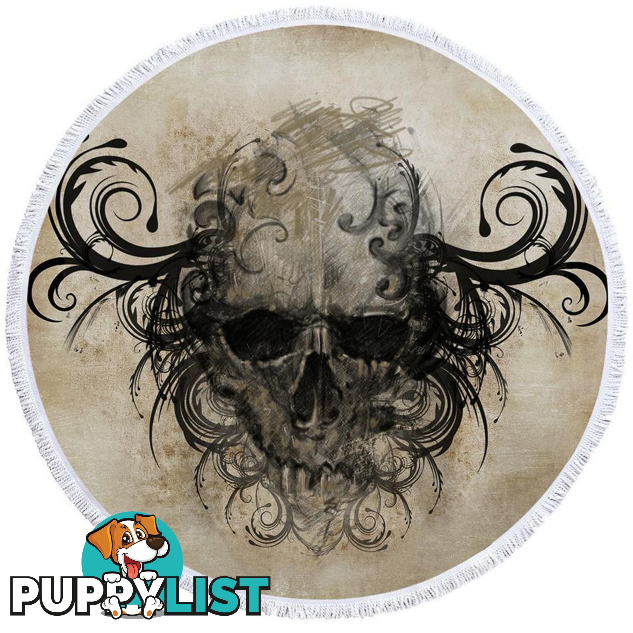 Scary Skull Drawing Beach Towel - Towel - 7427046320009