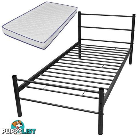 Metal Bed with Memory Foam Mattress Black AU King Single - Unbranded - 9476062107840