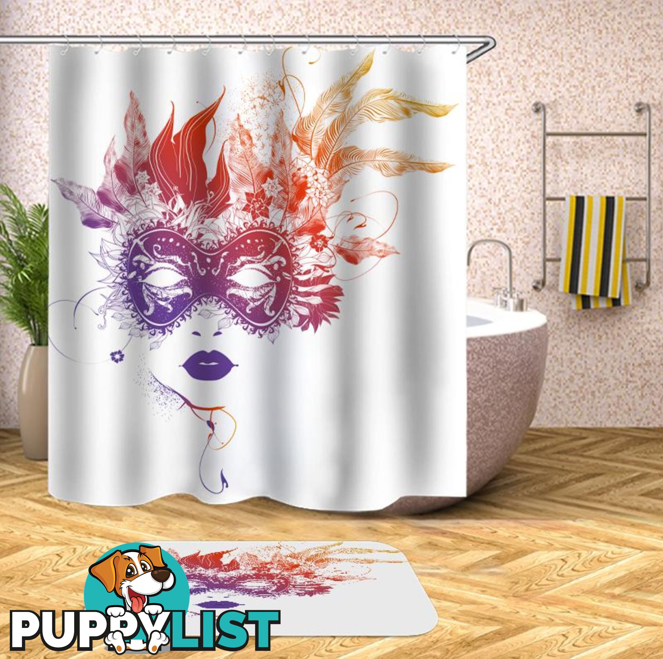 Flame Colors Feather Mask Shower Curtain - Curtains - 7427045954090