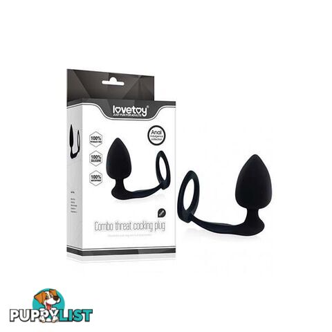 Combo Threat Cockring Plug Black - Adult Toys - 6970260904872