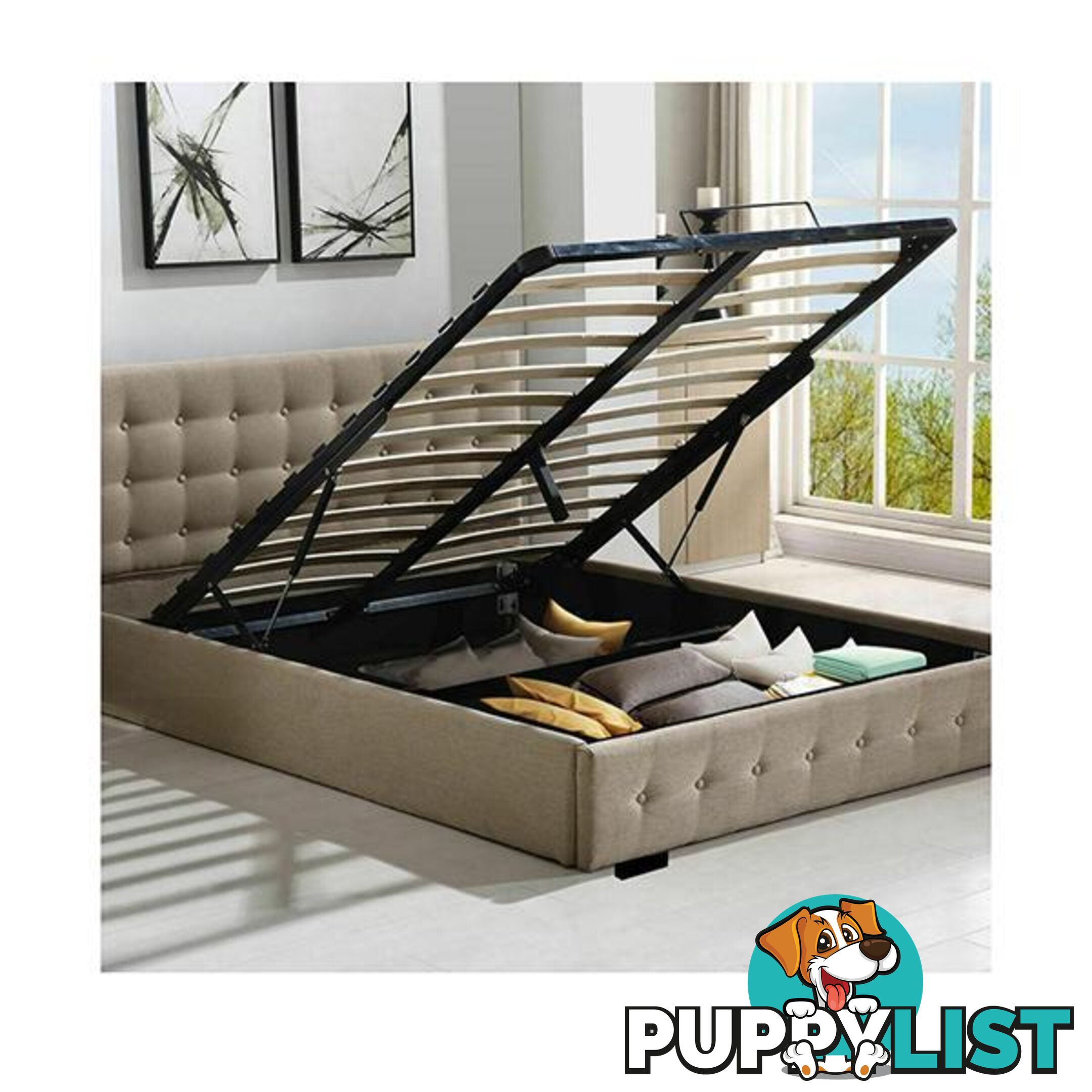 Bed Frame Base With Gas Lift Queen Size Platform Fabric - Unbranded - 787976591786