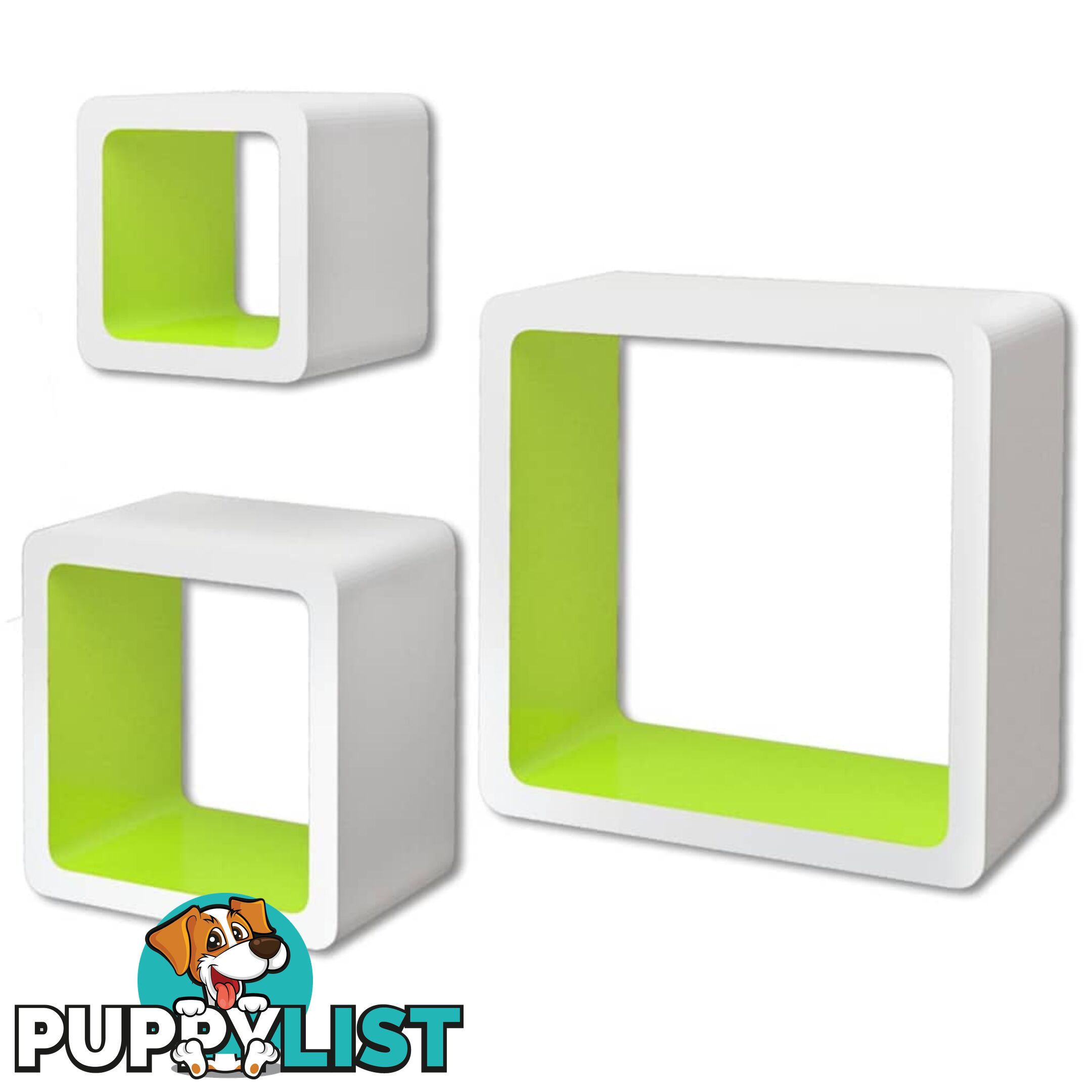 3 White-Green MDF Floating Wall Display Shelf Storage - Unbranded - 9476062037048