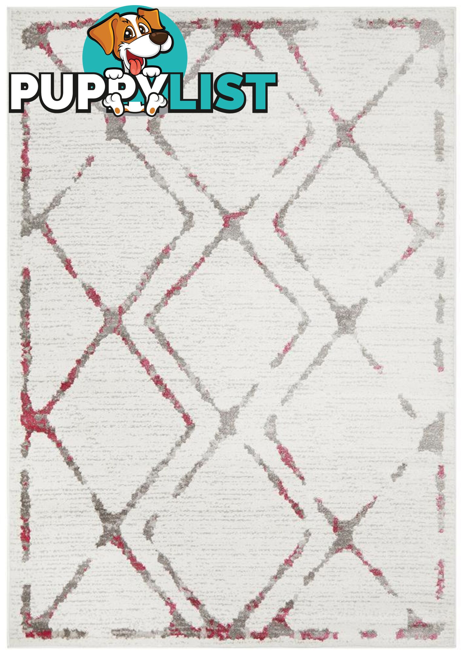 Kendall Contemporary Diamond White Pink Grey Rug - Unbranded - 9375321849302