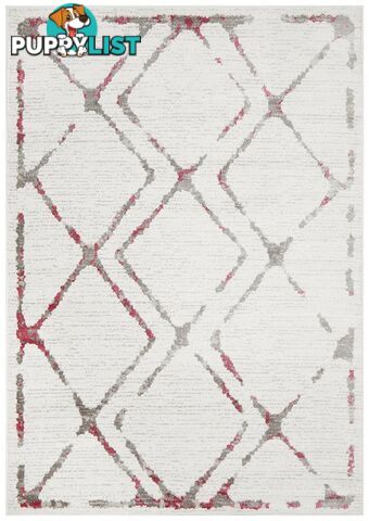 Kendall Contemporary Diamond White Pink Grey Rug - Unbranded - 9375321849302