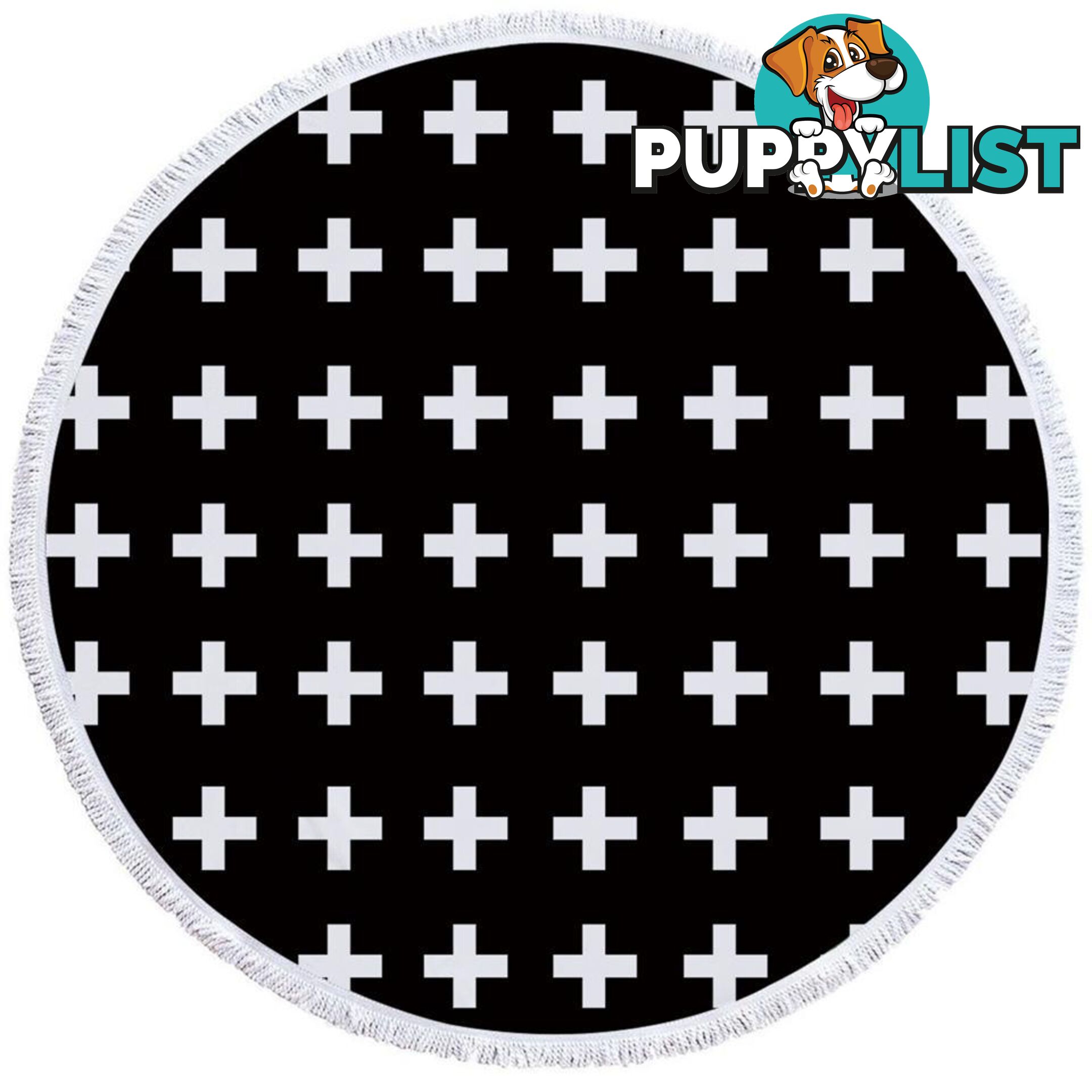 White Cross Over Black Beach Towel - Towel - 7427046325622