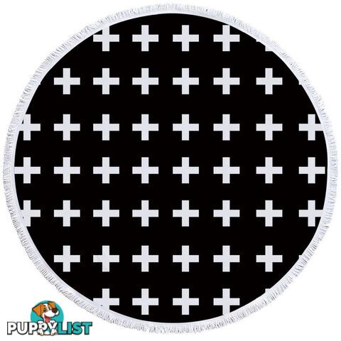 White Cross Over Black Beach Towel - Towel - 7427046325622