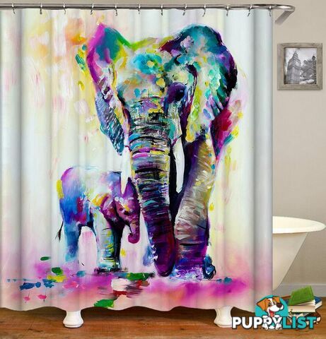 Elephant And Its Baby Art Painting Shower Curtain - Curtain - 7427045996663