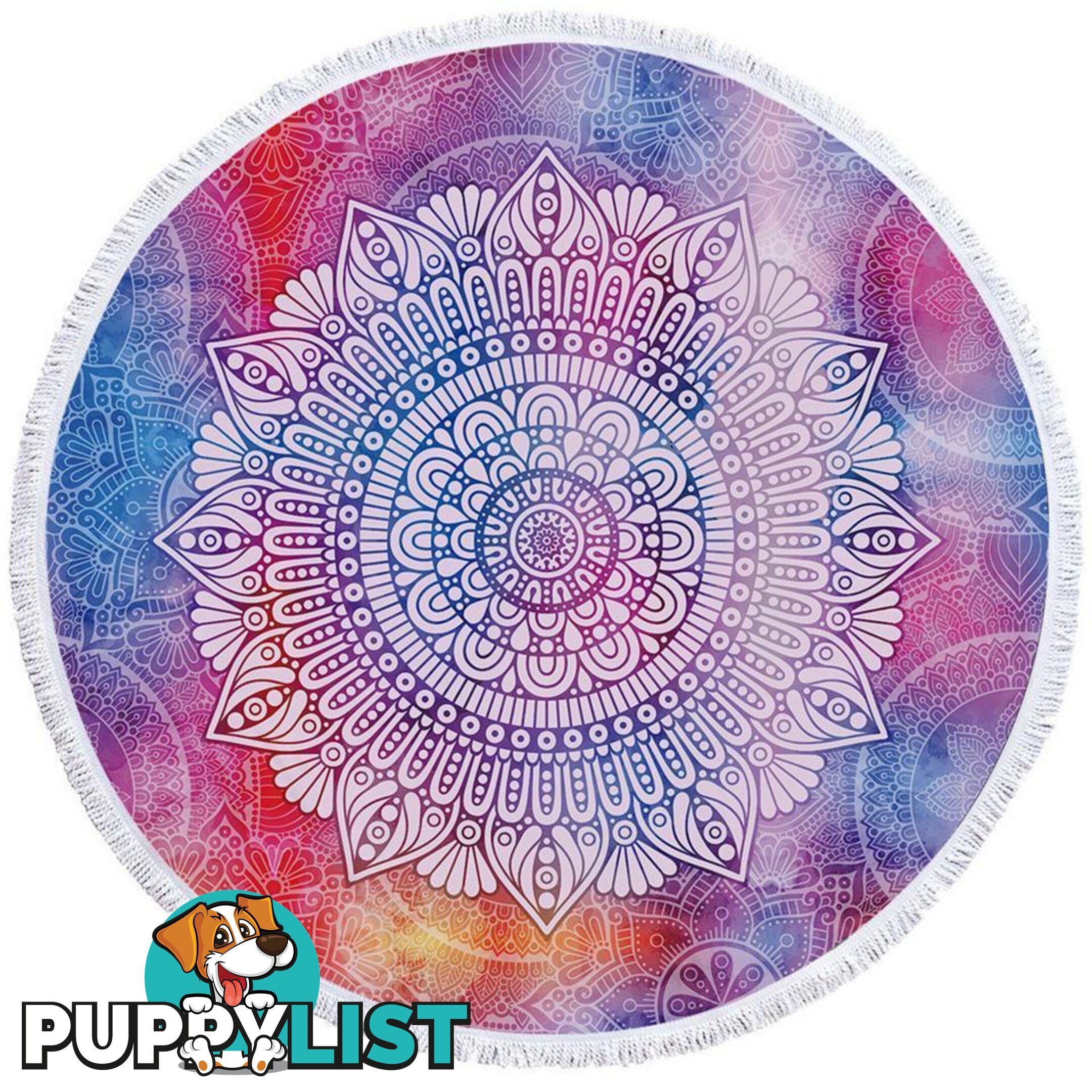 White Mandala Over Purplish Background Beach Towel - Towel - 7427046324540