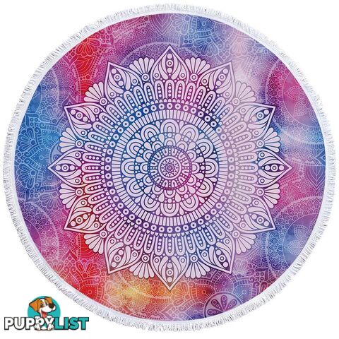 White Mandala Over Purplish Background Beach Towel - Towel - 7427046324540