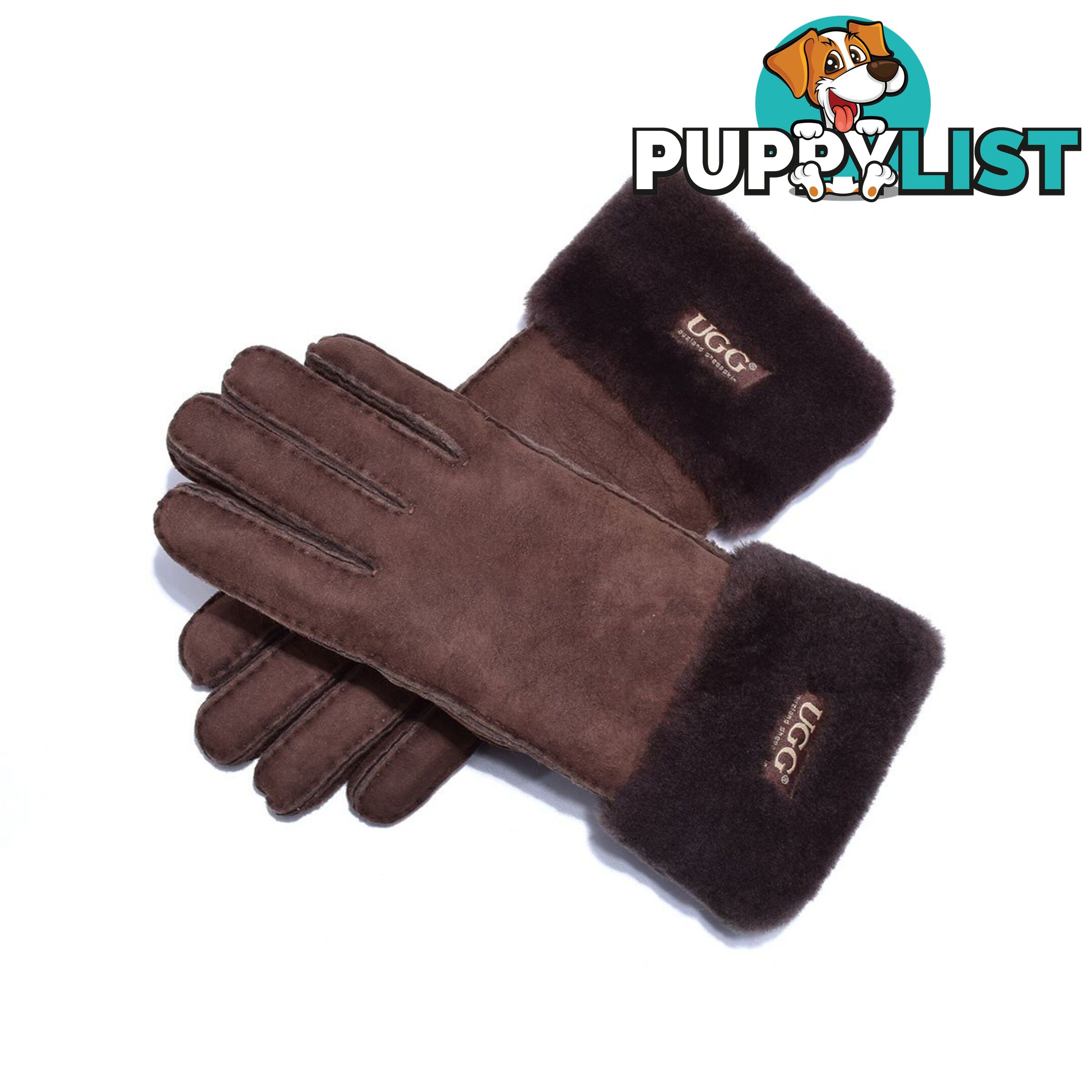 UGG Sheepskin Leather Suede Button Gloves Chocolate Womens - UGG - 822427525450