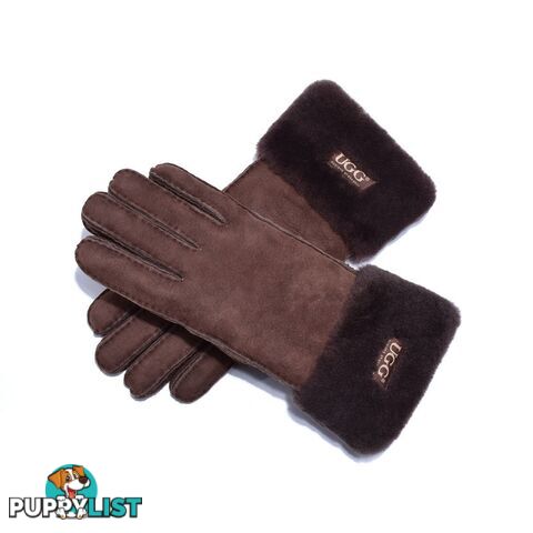 UGG Sheepskin Leather Suede Button Gloves Chocolate Womens - UGG - 822427525450