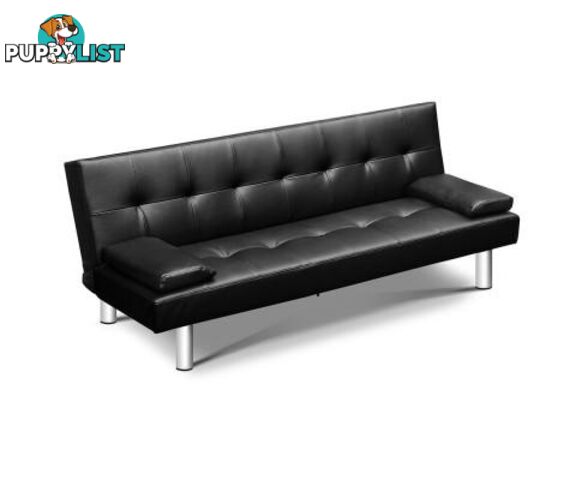 3-seater PU Leather Sofa Bed Black - Artiss - 4326500268433