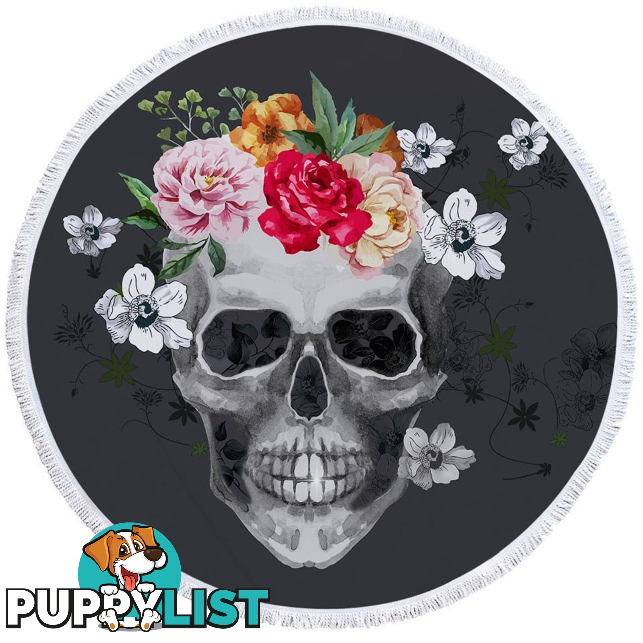 Flowers and Skull Beach Towel - Towel - 7427046312691