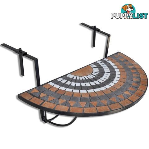 Semi-Circular Hanging Mosaic Balcony Table - Terracotta White - Unbranded - 4326500414892