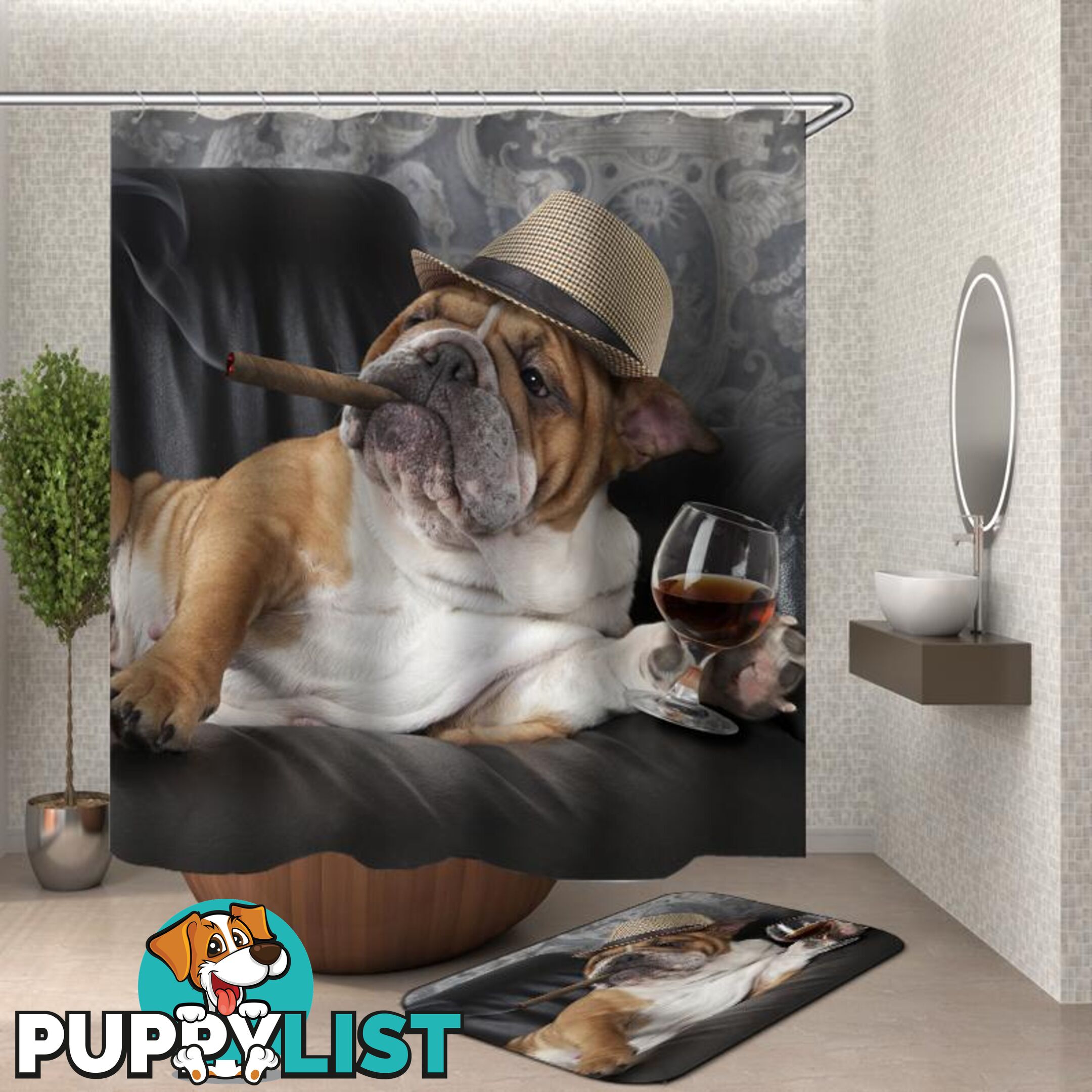 Bulldog Boss Shower Curtain - Curtain - 7427046117975