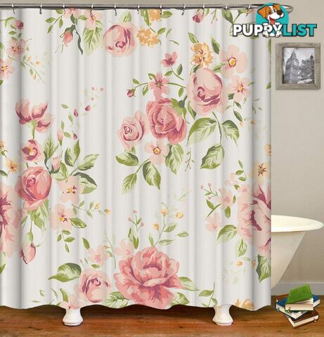 Light Pink Floral Shower Curtain - Curtain - 7427045938670