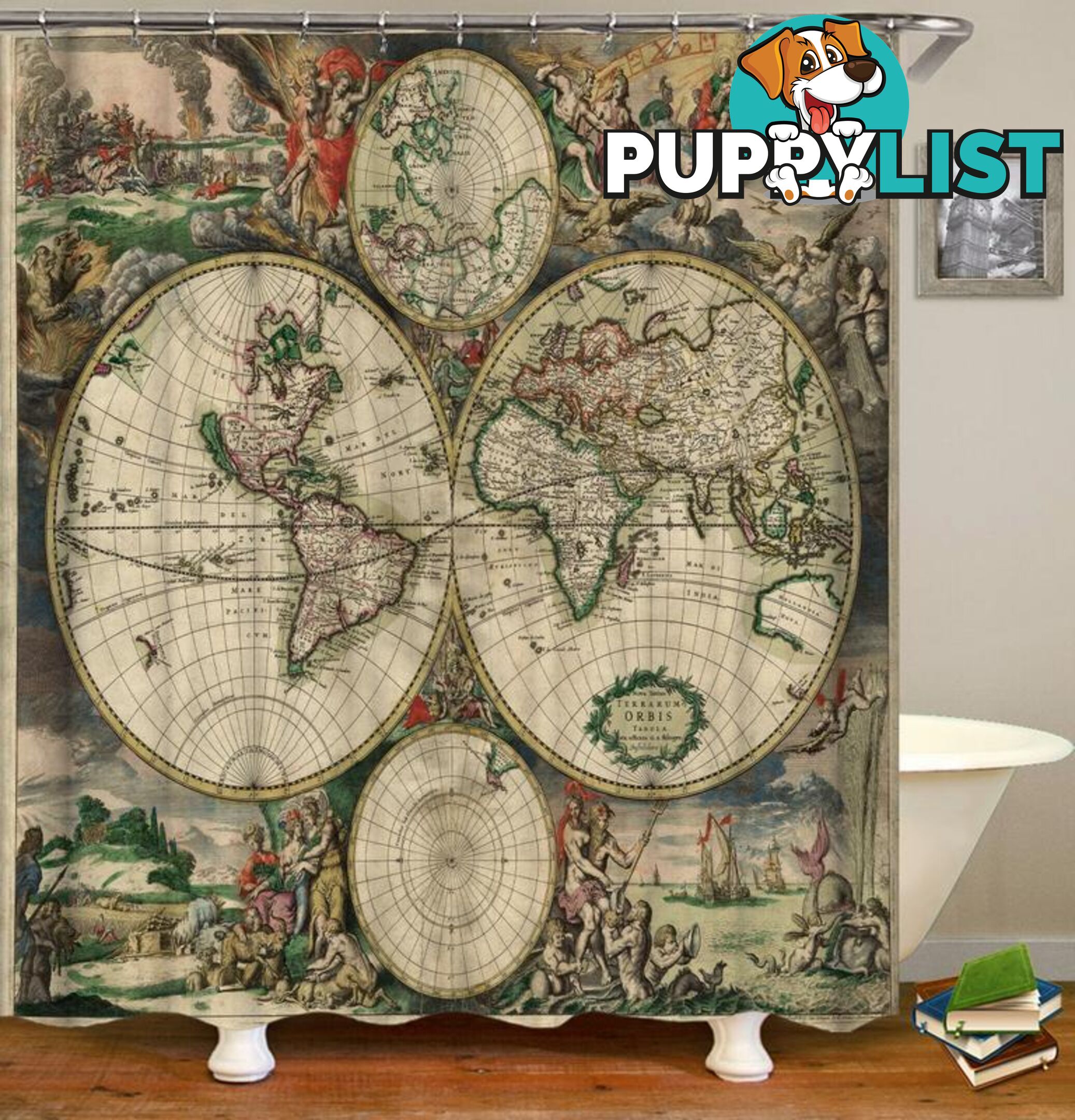 Vintage Globe Cut Shower Curtain - Curtain - 7427046004428